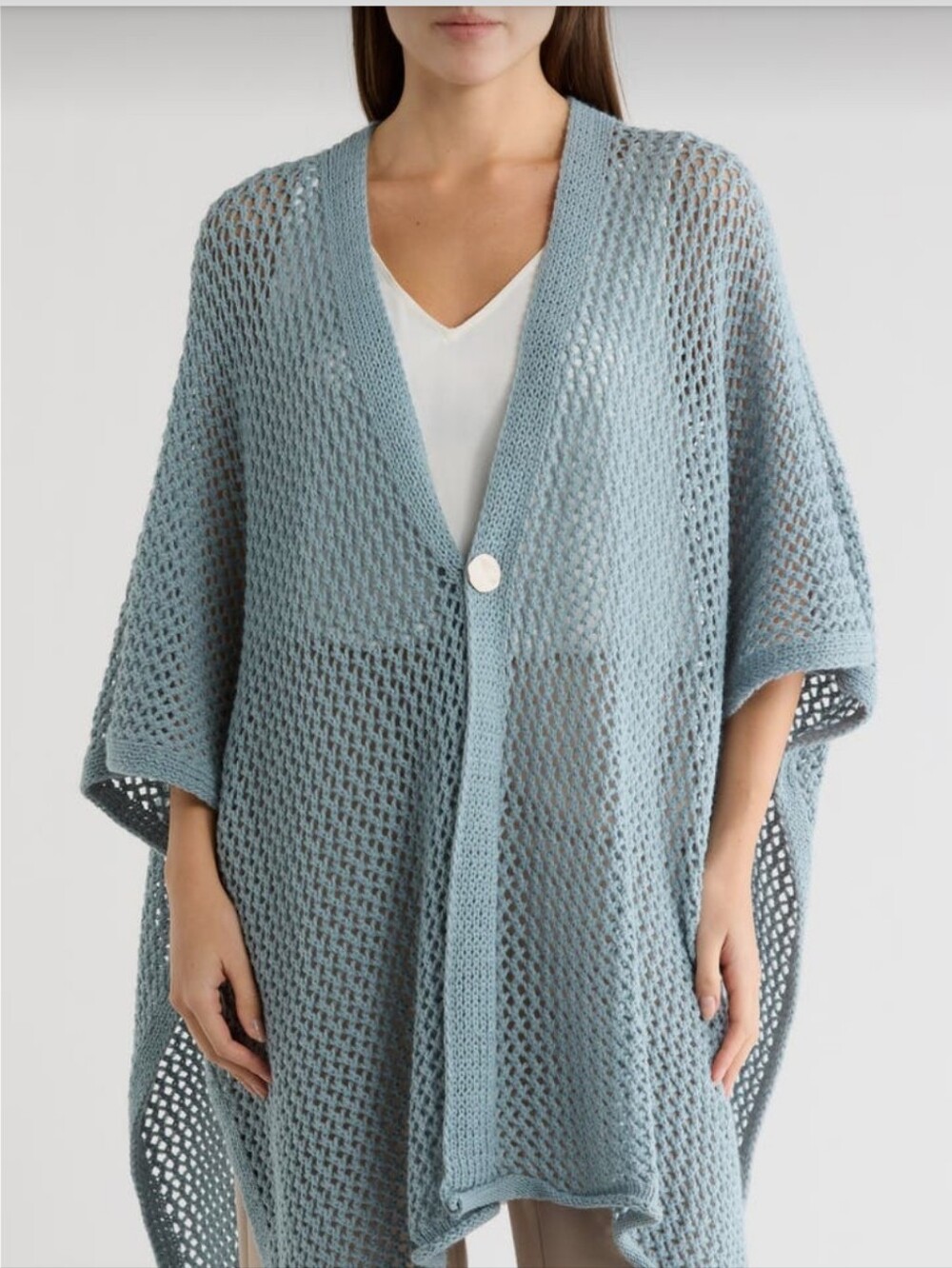 Vince Camuto NWT Open Knit Button Front Ruana Pale Sage One Size